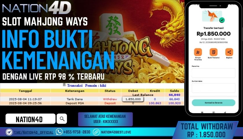 NATION4D – SLOT MAHJONG WAYS RP.1,850,000 LUNAS!!