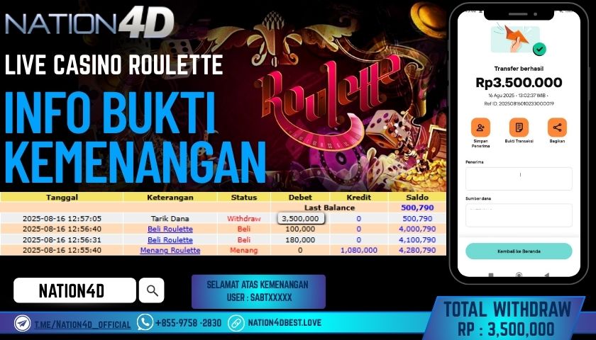 NATION4D – LIVE CASINO ROULETTE RP.3,500,000 LUNAS!!