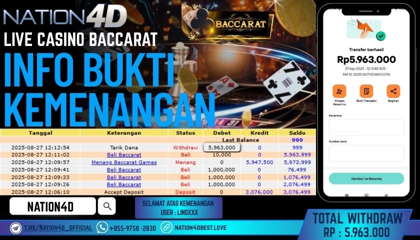 NATION4D -LIVE CASINO BACCARAT RP.5,963,000 LUNAS!!