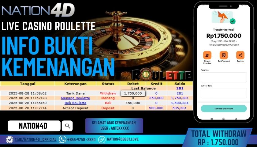 NATION4D -LIVE CASINO ROULETTE RP.1,750,000 LUNAS!!