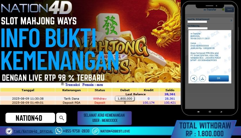 NATION4D – SLOT MAHJONG WAYS  RP.1,800,000 LUNAS!!
