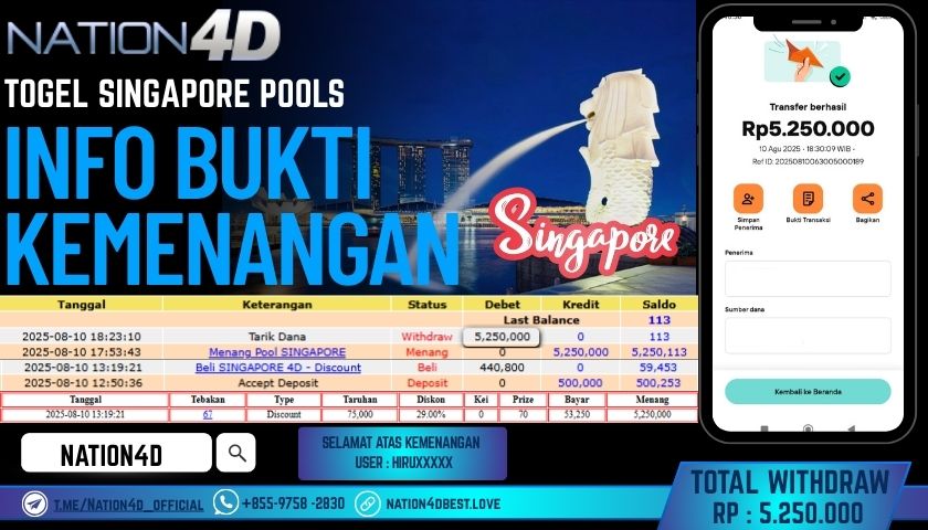 NATION4D – TOGEL SINGAPORE POOLS RP.5,250,000 LUNAS!!