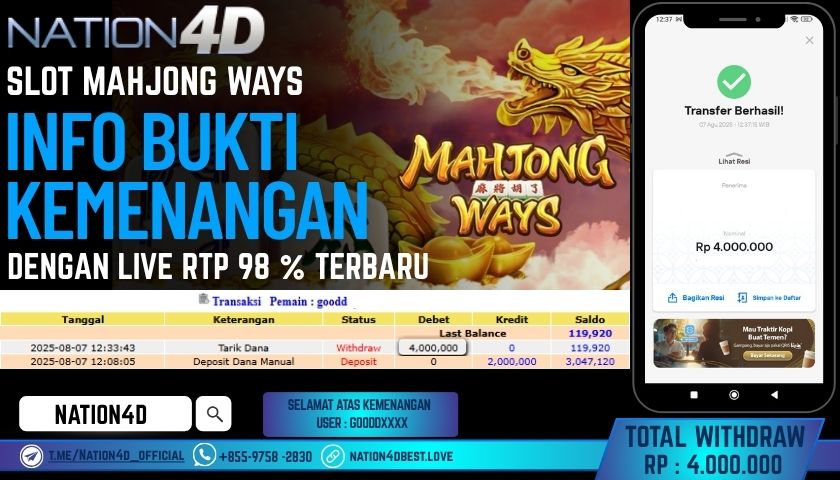 NATION4D – SLOT MAHJONG WAYS RP.4,000,000 LUNAS!!