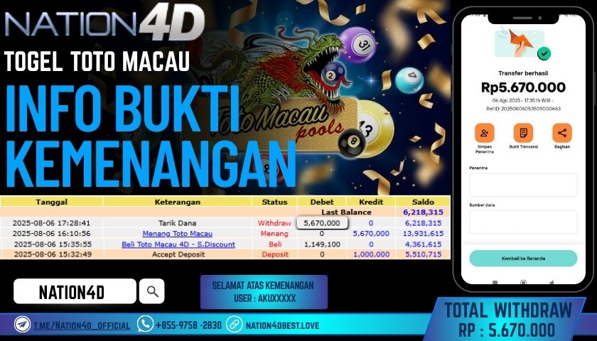 NATION4D – TOGEL TOTO MACAU RP.5,670,000 LUNAS!!