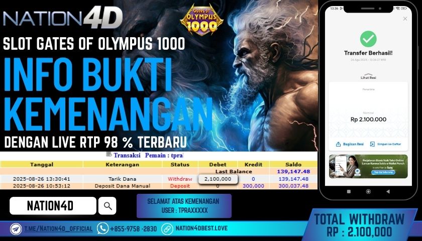 NATION4D -SLOT GATES OF OLYMPUS 1000 RP.2,100,000 LUNAS!!