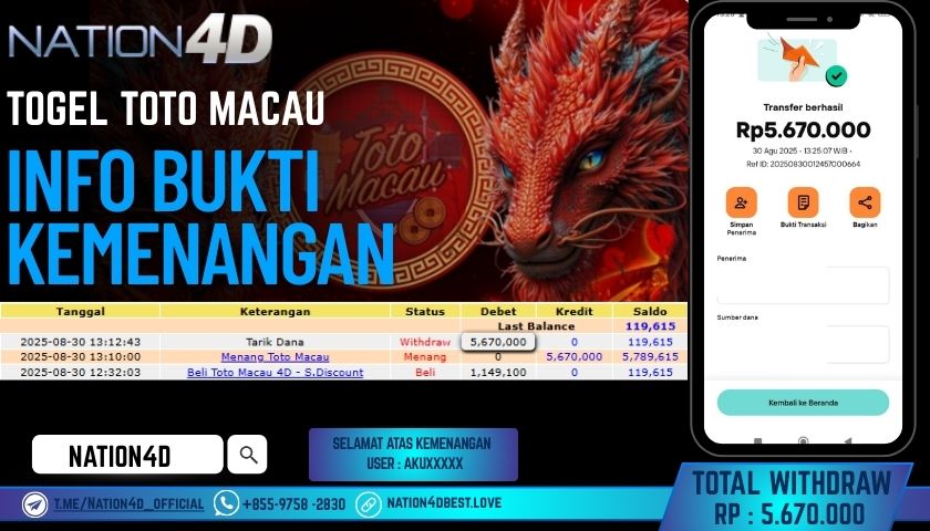 NATION4D -SLOT TOGEL TOTO MACAU RP.5,670,000 LUNAS!!