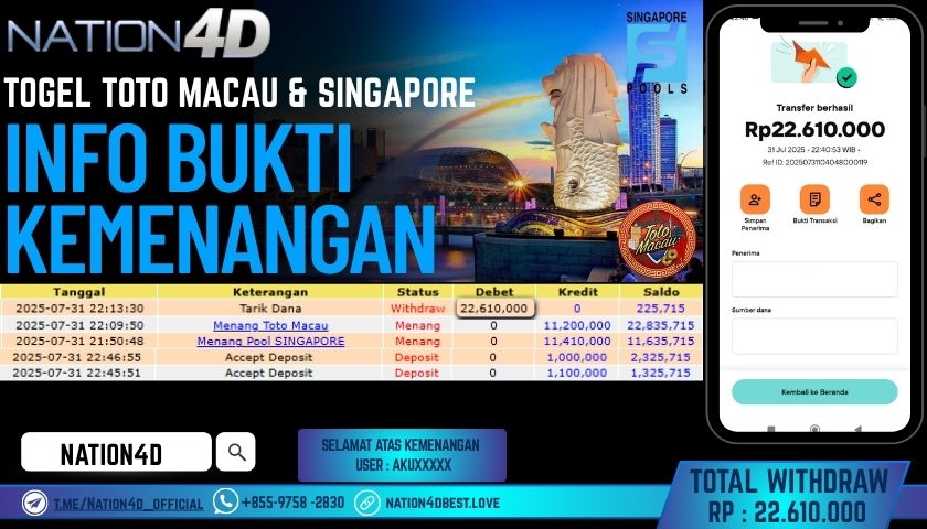 NATION4D – TOGEL TOTO MACAU & SINGAPORE RP.22,610,000 LUNAS!!