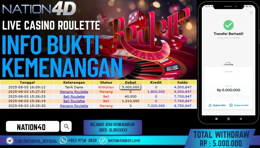 NATION4D – LIVE CASINO ROULETTE RP.5,000,000 LUNAS!!