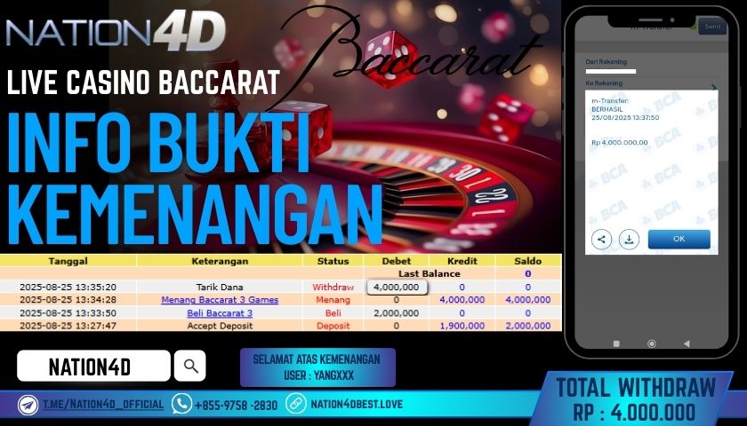 NATION4D -LIVE CASINO BACCARAT RP.4,000,000 LUNAS!!