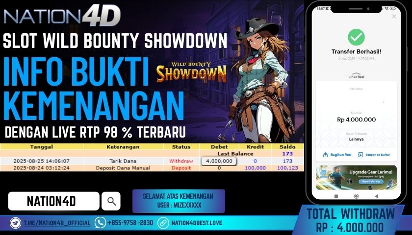 NATION4D -SLOT WILD BOUNTY SHOWDOWN RP.4,000,000 LUNAS!!