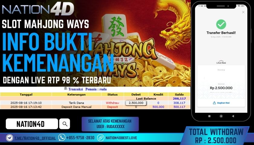NATION4D – SLOT MAHJONG WAYS RP.2,500,000 LUNAS!!