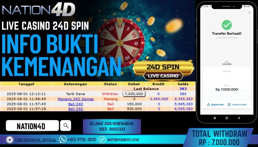 NATION4D – LIVE CASINO 24D SPIN RP.7,000,000 LUNAS!!