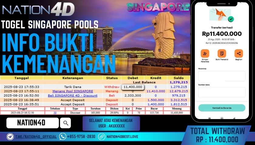 NATION4D – TOGEL SINGAPORE POOLS RP.11,400,000 LUNAS!!