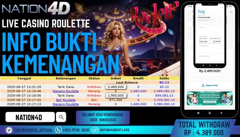 NATION4D -LIVE CASINO ROULETTE RP.4,389,000 LUNAS!!