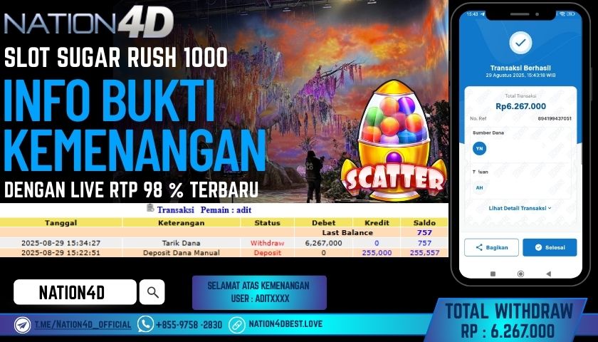 NATION4D -SLOT SUGAR RUSH 1000 RP.6,267,000 LUNAS!!