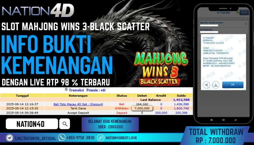 NATION4D – SLOT MAHJONG WINS 3-BLACK SCATTER RP.7,000,000 LUNAS!!