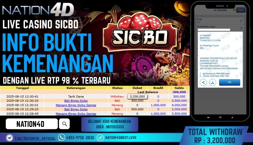 NATION4D – LIVE CASINO SICBO RP.3,200,000 LUNAS!!