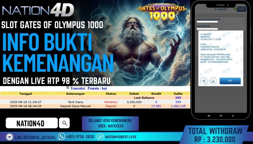 NATION4D – SLOT GATES OF OLYMPUS 1000 RP.3,230,000 LUNAS!!