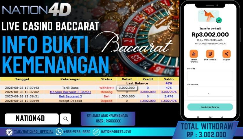 NATION4D -LIVE CASINO BACCARAT RP.3,002,000 LUNAS!!