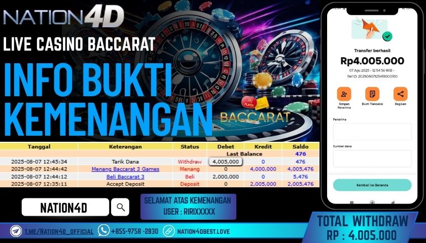 NATION4D – LIVE CASINO BACCARAT RP.4,005,000 LUNAS!!