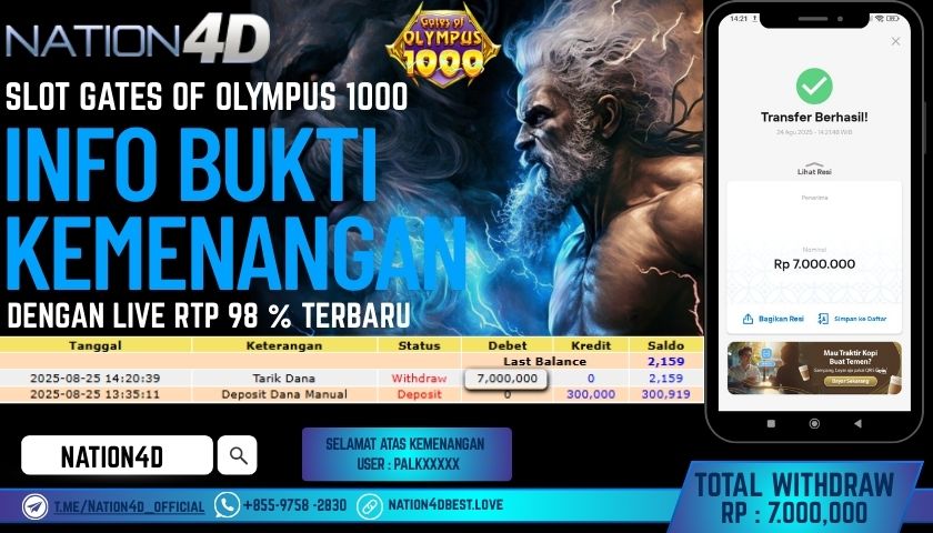 NATION4D -SLOT GATES OF OLYMPUS 1000 RP.7,000,000 LUNAS!!