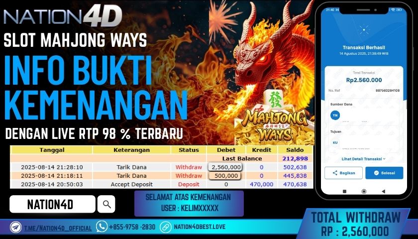 NATION4D – SLOT MAHJONG WAYS  RP.2,560,000 LUNAS!!