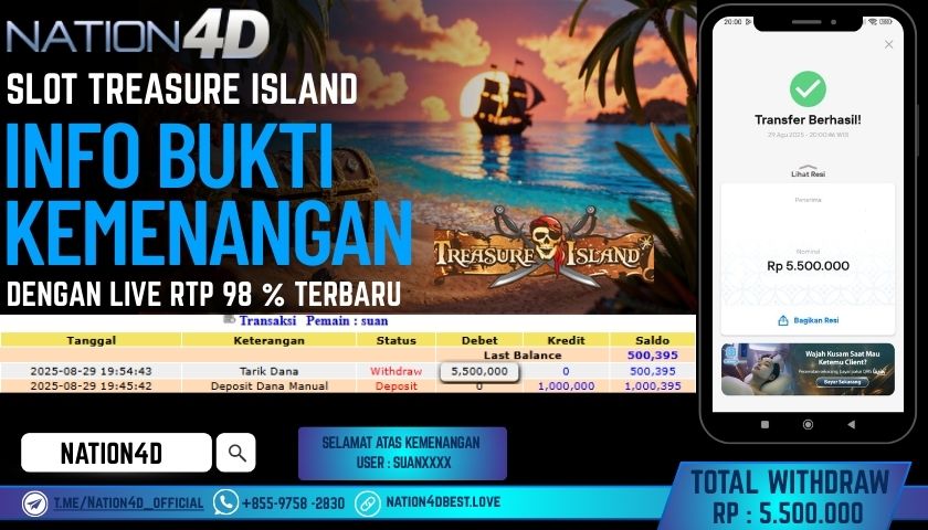 NATION4D -SLOT TREASURE ISLAND RP.5,500,000 LUNAS!!