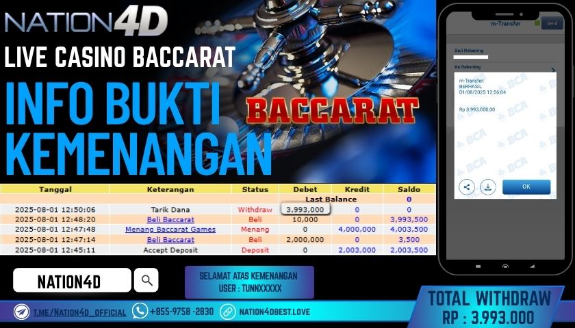 NATION4D – LIVE CASINO BACCARAT RP.3,993,000 LUNAS!!