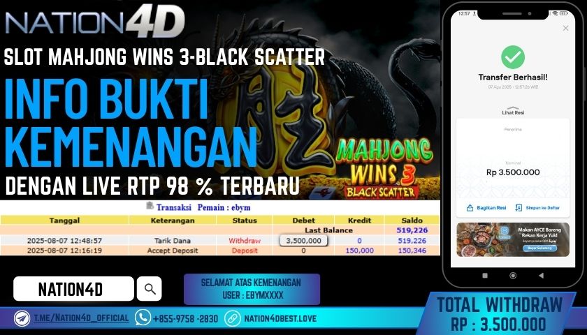 NATION4D – SLOT MAHJONG WINS 3-BLACK SCATTER RP.3,500,000 LUNAS!!