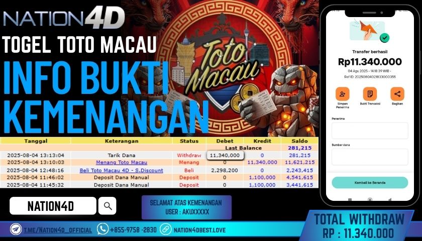 NATION4D – TOGEL TOTO MACAU RP.11,340,000 LUNAS!!