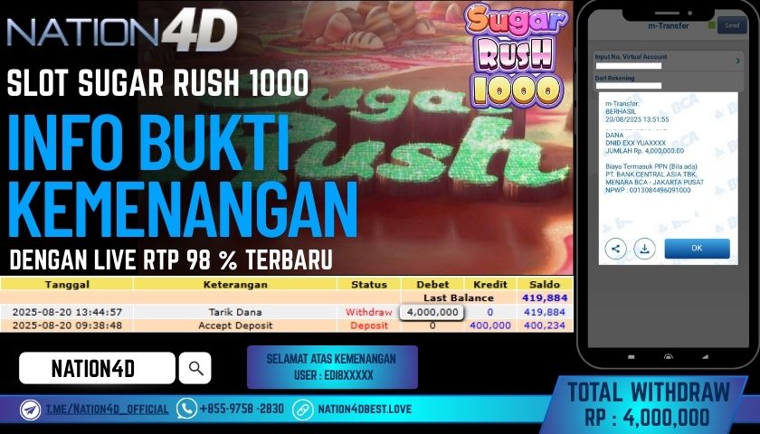 NATION4D -SLOT SUGAR RUSH 1000 RP.4,000,000 LUNAS!!