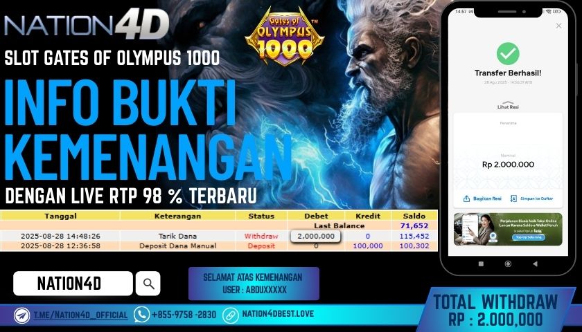 NATION4D -SLOT GATES OF OLYMPUS 1000 RP.2,000,000 LUNAS!!