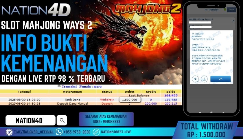 NATION4D -SLOT MAHJONG WAYS 2 RP.1,500,000 LUNAS!!