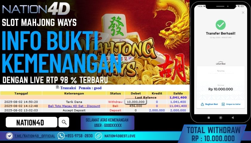 NATION4D – SLOT MAHJONG WAYS  RP.10,000,000 LUNAS!!