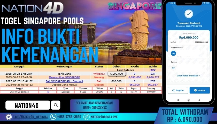 NATION4D – TOGEL SINGAPORE POOLS RP.6,090,000 LUNAS!!