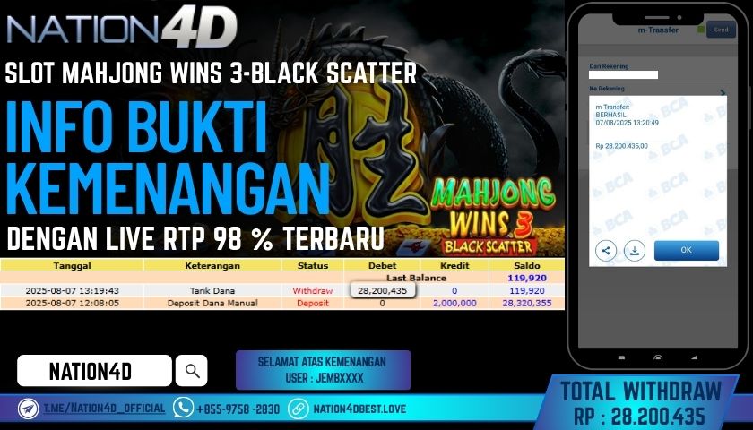 NATION4D – SLOT MAHJONG WINS 3-BLACK SCATTER RP.28,200,435 LUNAS!!
