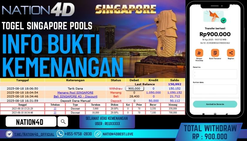 NATION4D – TOGEL SINGAPORE POOLS RP.900,000 LUNAS!!