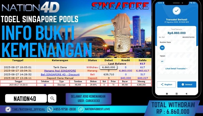 NATION4D -TOGEL SINGAPORE POOLS RP.6,860,000 LUNAS!!