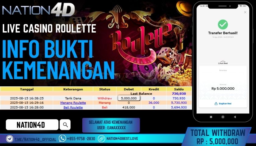 NATION4D – LIVE CASINO ROULETTE RP.5,000,000 LUNAS!!