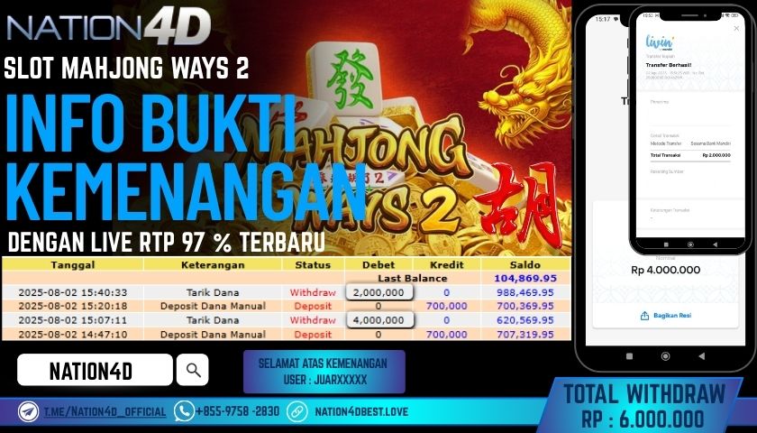 NATION4D – SLOT MAHJONG WAYS 2 RP.6,000,000 LUNAS!!