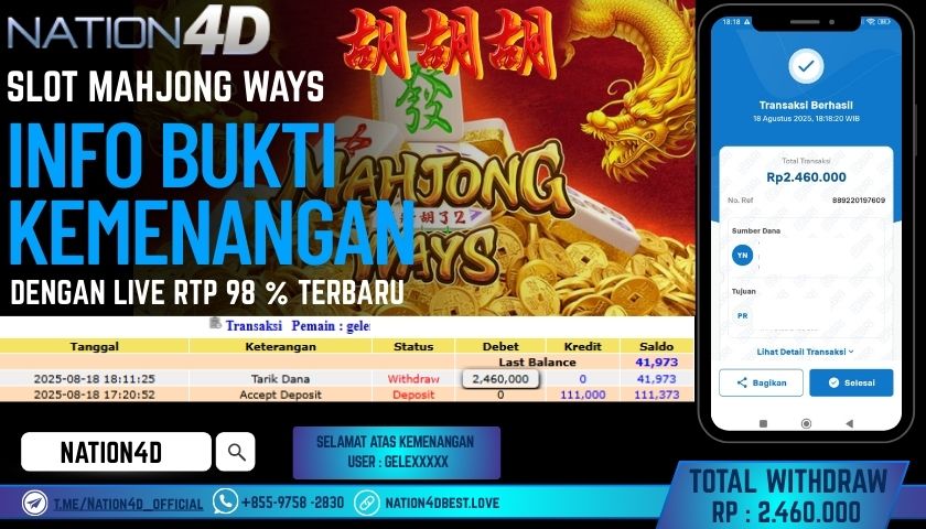 NATION4D – SLOT MAHJONG WAYS  RP.2,460,000 LUNAS!!