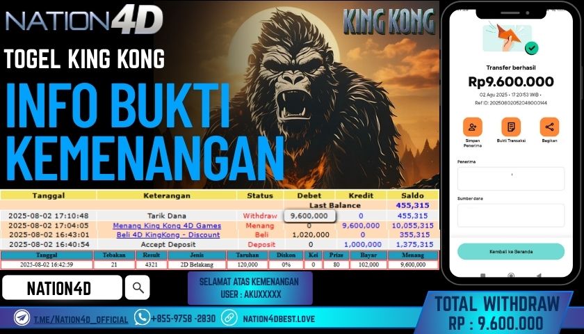 NATION4D – TOGEL KING KONG RP.9,600,000 LUNAS!!