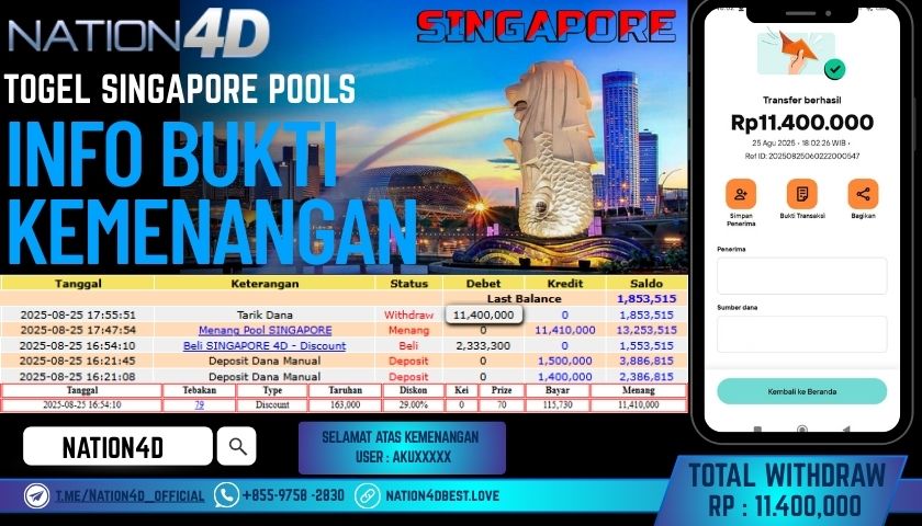 NATION4D – TOGEL SINGAPORE POOLS RP.11,400,000 LUNAS!!