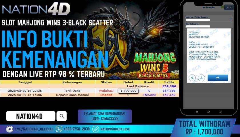 NATION4D -SLOT MAHJONG WINS 3-BLACK SCATTER RP.1,700,000 LUNAS!!