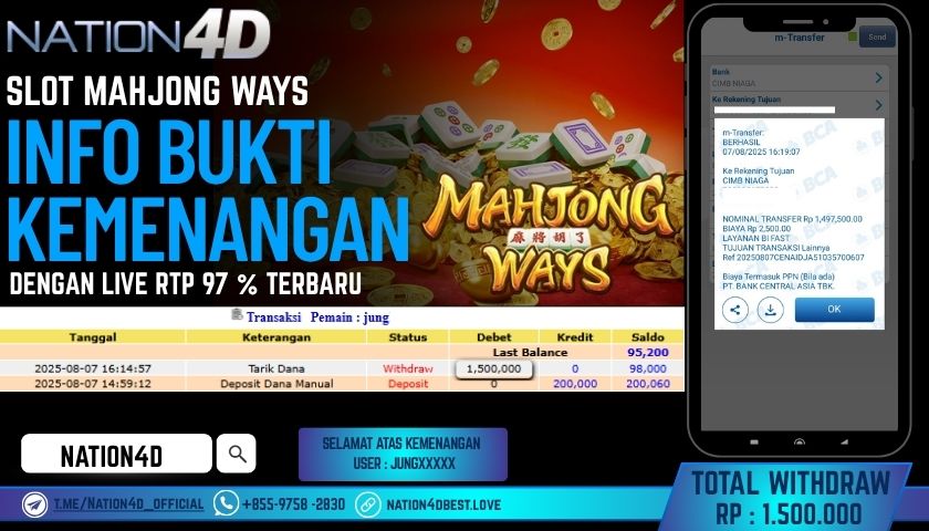 NATION4D – SLOT MAHJONG WAYS RP.1,500,000 LUNAS!!