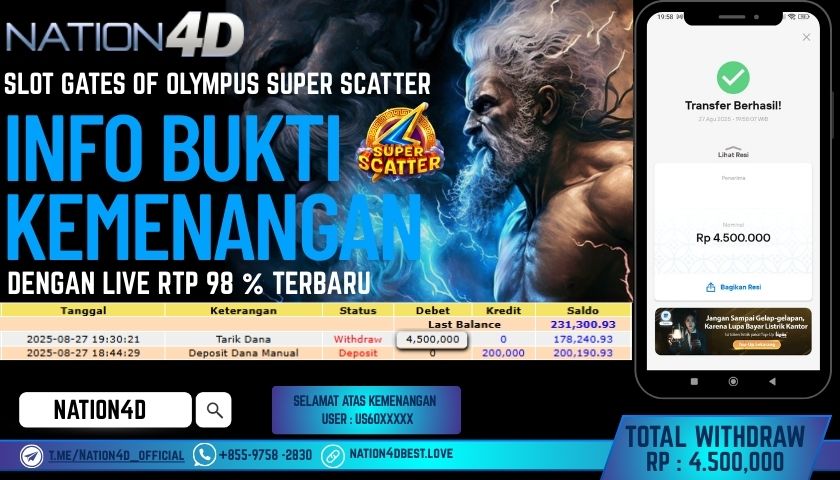 NATION4D -SLOT GATES OF OLYMPUS SUPER SCATTER RP.4,500,000 LUNAS!!