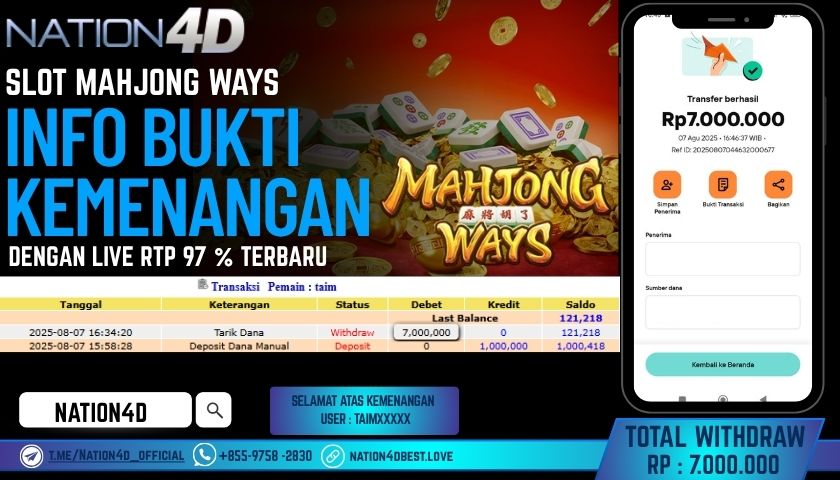 NATION4D – SLOT MAHJONG WAYS RP.7,000,000 LUNAS!!