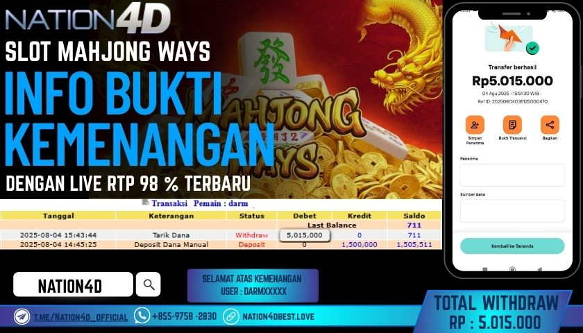 NATION4D – SLOT MAHJONG WAYS RP.5,015,000 LUNAS!!
