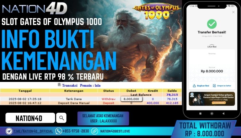 NATION4D – SLOT GATES OF OLYMPUS 1000 RP.8,000,000 LUNAS!!