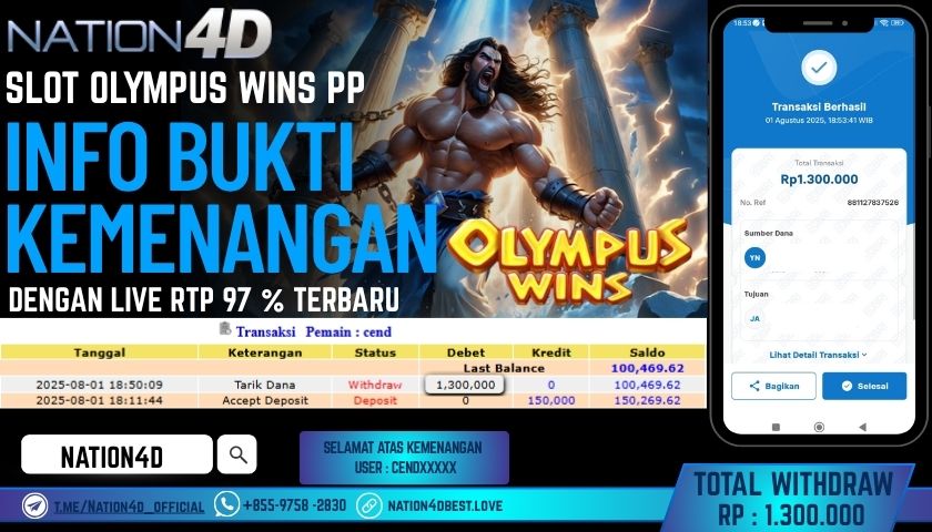 NATION4D – SLOT OLYMPUS WINS PP RP.1,300,000 LUNAS!!